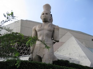 Statue of Ptolemy II, the founder of the ancient library, discovered in the sea right off the edge of the library building.