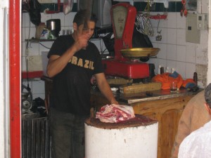 Cutting up the meat