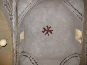 Cross on dome of 49 Martyr Church with each end having 2 branches, sybmolizing the 2 natures of Jesus